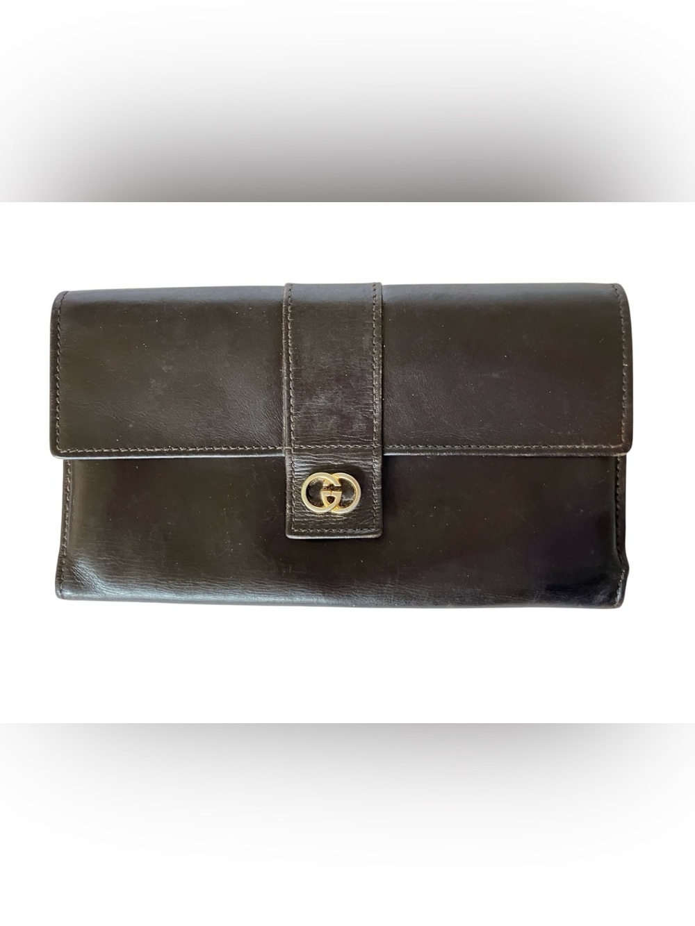 Gucci Leather Long Wallet Vintage Dark Brown